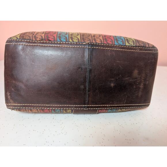 Vintage Fossil Shoulder Bag Multicolor Brown Leather Canvas Monogram Y2K Hobo - Picture 5 of 16